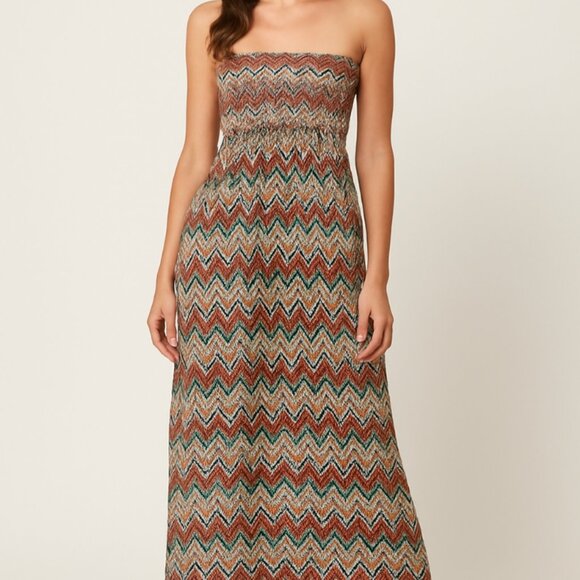 HOT KISS Strapless Sundress Size S/M Fall Colours Zig Zag Tribal Pattern Stretch - Picture 9 of 9